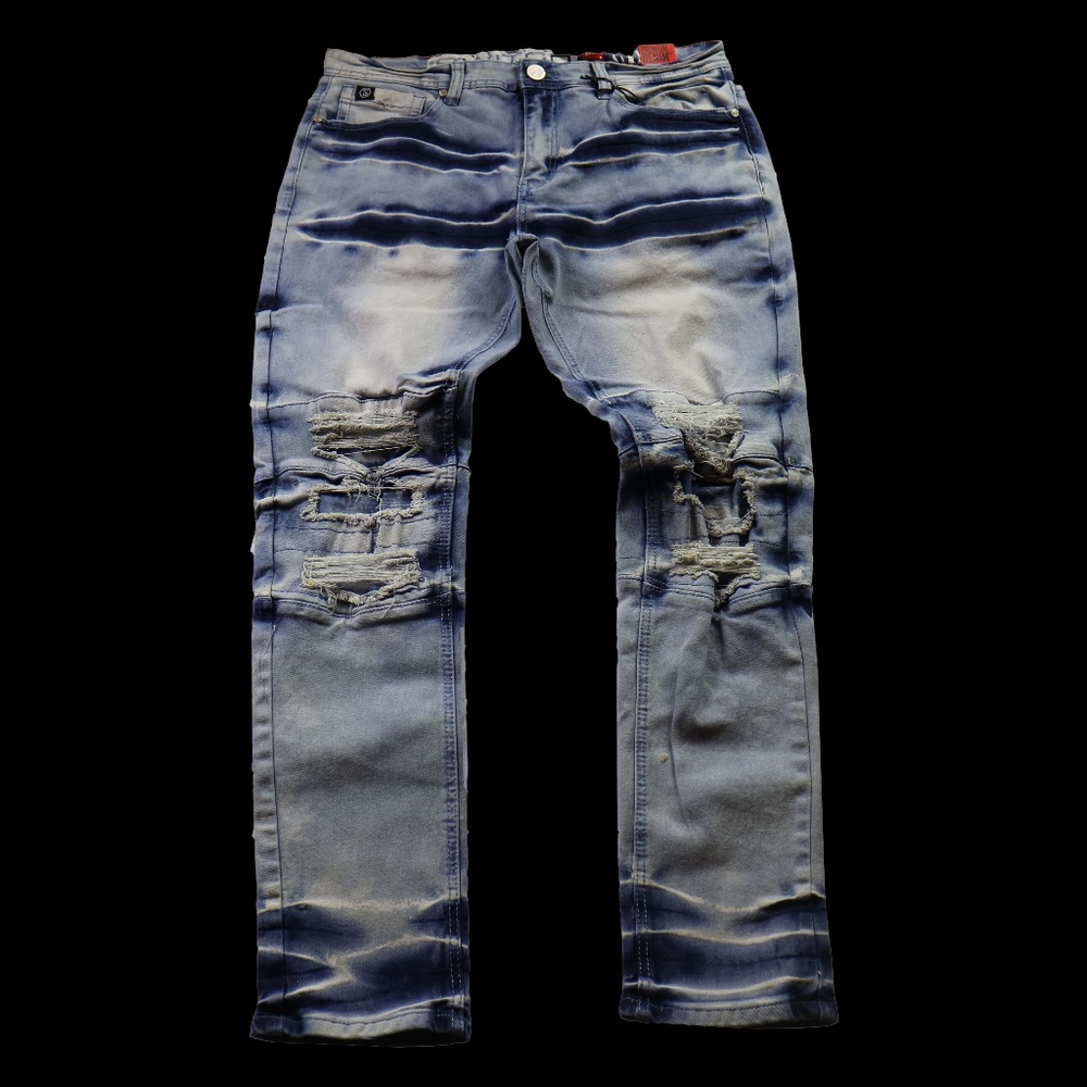 Distressed Moto Style Denim Pants